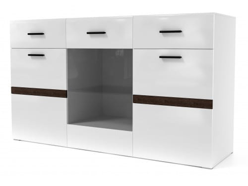 SV-мебель, Модульная система "Соло К" Комод-витрина Белый / Белый глянец-Венге