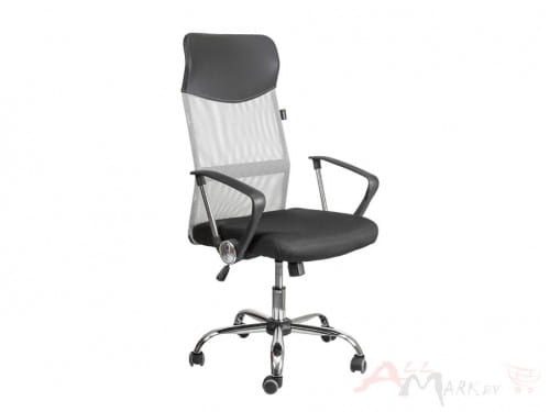 Кресло поворотное Седия Ari, чёрный+сетка-серый/серебро