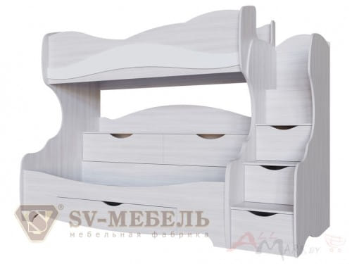 SV-мебель Акварель 1 Кровать двухъярусная 80/200 ясень анкор светлый / белый матовый