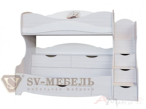 SV-мебель Акварель 1 Кровать двухъярусная 80/200 ясень анкор светлый / белый матовый / Море