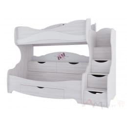 Кровать двухъярусная SV-мебель (МС Акварель 1 К) 80x200, ясень анкор светлый / белый матовый/цветы
