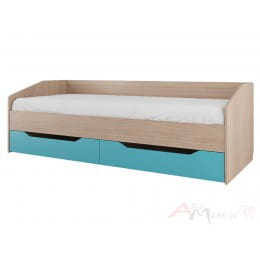 Кровать SV-мебель Сити 1 с ящиками ясень шимо светлый / голубой
