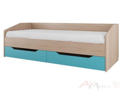 SV-мебель Сити 1 Кровать с ящиками 80/200 ясень шимо светлый / голубой
