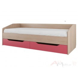 Кровать SV-мебель Сити 1 с ящиками ясень шимо светлый / коралл