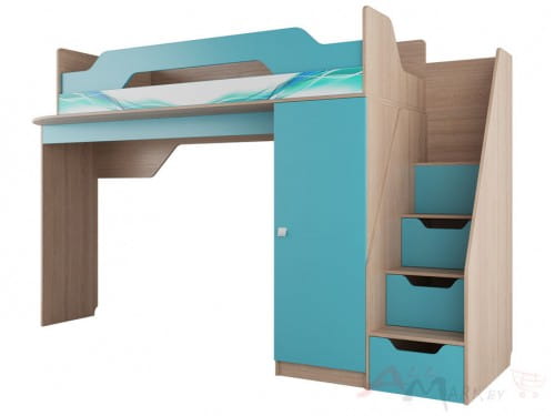 SV-мебель Сити 1 Кровать двухъярусная 80/200 ясень шимо светлый / голубой