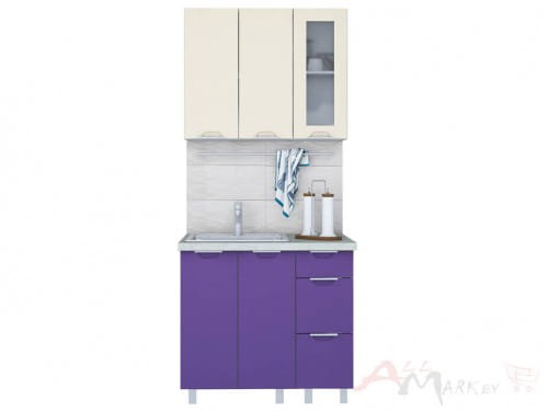 Линейная кухня Интерлиния АРТ Мила 09 в цвете фиолетовый / ваниль