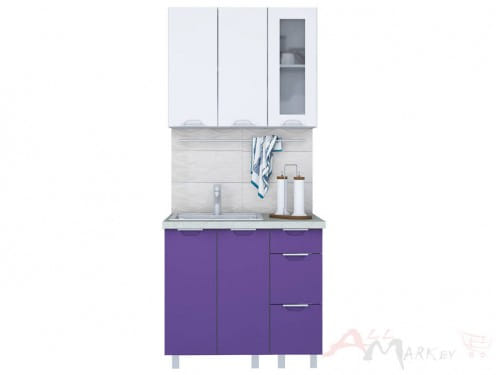 Линейная кухня Интерлиния АРТ Мила 09 в цвете фиолетовый / белый