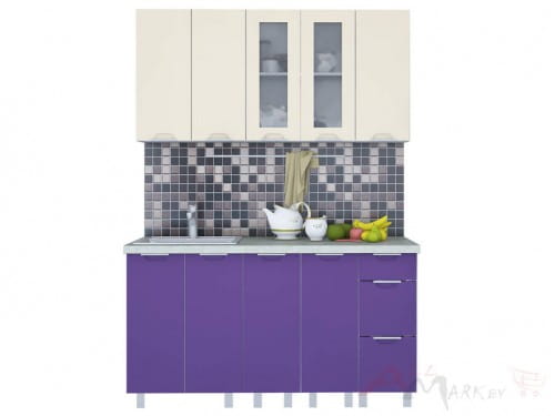 Линейная кухня Интерлиния АРТ Мила 15 в цвете фиолетовый / ваниль