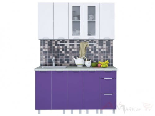 Линейная кухня Интерлиния АРТ Мила 15 в цвете фиолетовый / белый