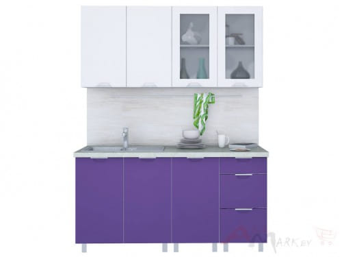 Линейная кухня Интерлиния АРТ Мила 16 в цвете фиолетовый / белый