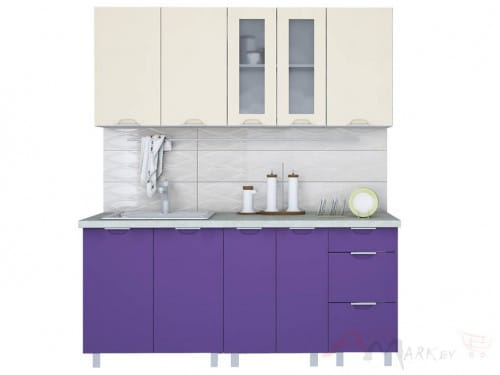 Линейная кухня Интерлиния АРТ Мила 18 в цвете фиолетовый / ваниль