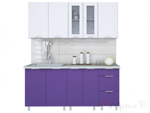 Линейная кухня Интерлиния АРТ Мила 18 в цвете фиолетовый / белый