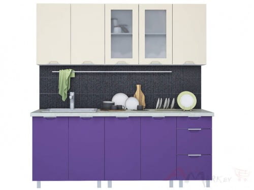 Линейная кухня Интерлиния АРТ Мила 20 в цвете фиолетовый / ваниль