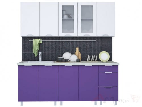 Линейная кухня Интерлиния АРТ Мила 20 в цвете фиолетовый / белый