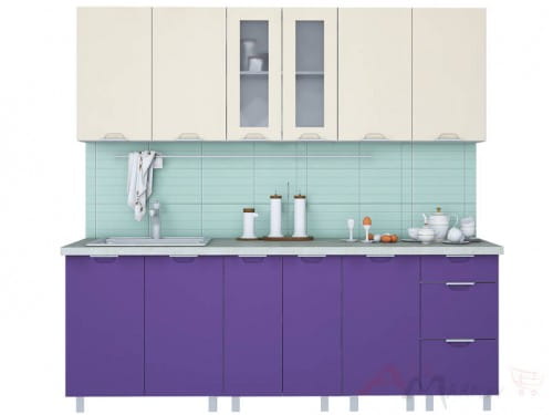 Линейная кухня Интерлиния АРТ Мила 22 в цвете фиолетовый / ваниль