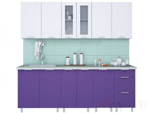 Линейная кухня Интерлиния АРТ Мила 22 в цвете фиолетовый / белый