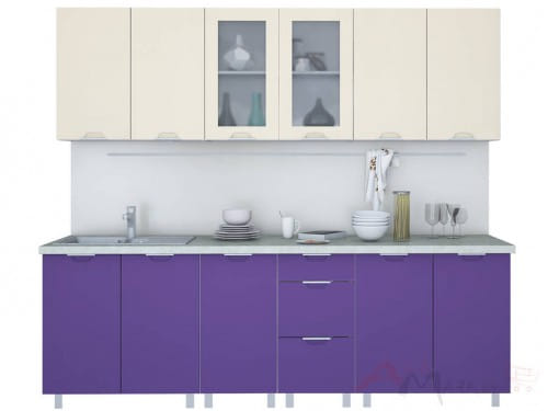 Линейная кухня Интерлиния АРТ Мила 24 в цвете фиолетовый / ваниль