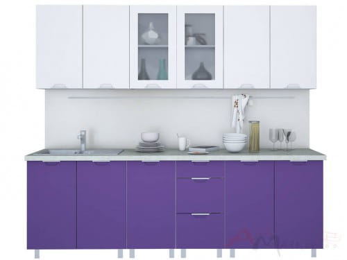 Линейная кухня Интерлиния АРТ Мила 24 в цвете фиолетовый / белый
