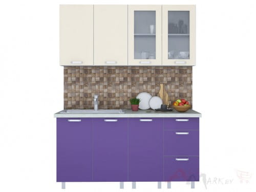 Линейная кухня Интерлиния АРТ Мила 16 в цвете фиолетовый / ваниль