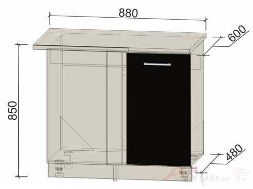 Шкаф угловой под мойку Интерлиния НШ88-М.П модуль кухни Мила Глосс в цвете черный