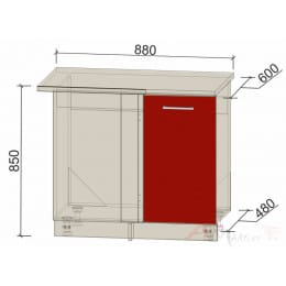 Шкаф угловой под мойку Интерлиния Мила Gloss НШ88-М.П, бордовый