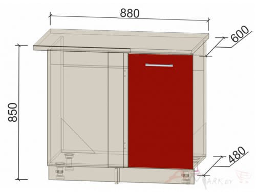 Шкаф угловой под мойку Интерлиния НШ88-М.П модуль кухни Мила Глосс в цвете бордовый