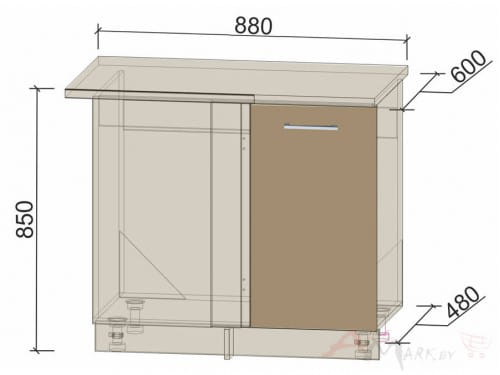 Шкаф угловой под мойку Интерлиния НШ88-М.П модуль кухни Мила Глосс в цвете капучино