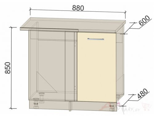 Шкаф угловой под мойку Интерлиния НШ88-М.П модуль кухни Мила Глосс в цвете ваниль