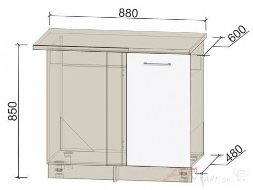 Шкаф угловой под мойку Интерлиния НШ88-М.П модуль кухни Мила Глосс в цвете белый