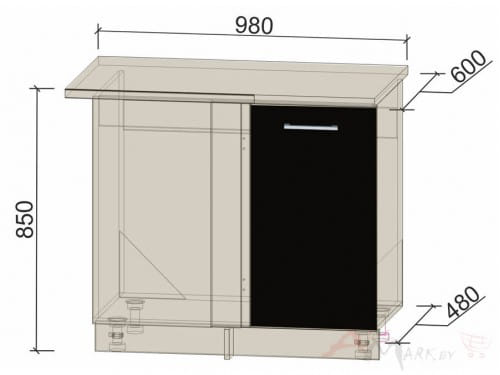 Шкаф угловой под мойку Интерлиния НШ98-М.П модуль кухни Мила Глосс в цвете черный