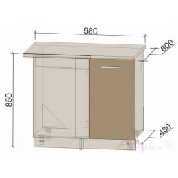 Шкаф угловой под мойку Интерлиния Мила Gloss НШ98-М.П, капучино