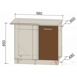 Шкаф угловой под мойку Интерлиния Мила Gloss НШ98-М.П, шоколад