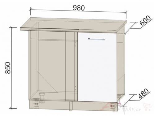 Шкаф угловой под мойку Интерлиния НШ98-М.П модуль кухни Мила Глосс в цвете белый
