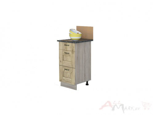 Шкаф нижний Интерлиния НШ40рш3(1м+2б) модуль кухни Мила Хольц в цвете дуб золотой