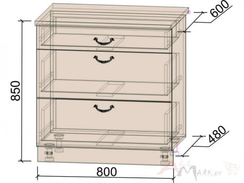 Шкаф нижний Интерлиния НШ80рш3(1м+2б)ШН, модуль кухни Мила Крафт