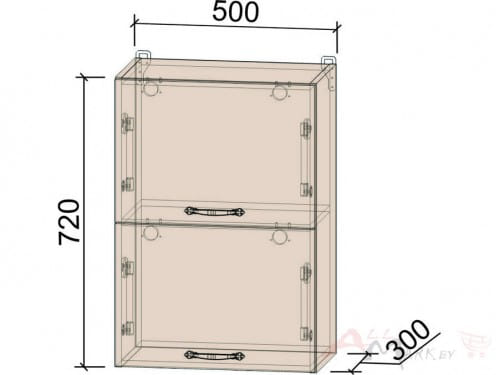 Шкаф навесной Интерлиния ВШ50-720-2дг, модуль кухни Мила Крафт
