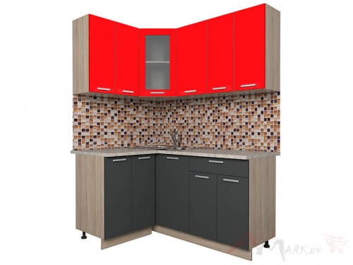 Угловая кухня Интерлиния Мила 12х16 в цвете антрацит / красный