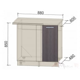 Шкаф угловой под мойку Интерлиния Мила НШ88-М.П ясень шимо темный