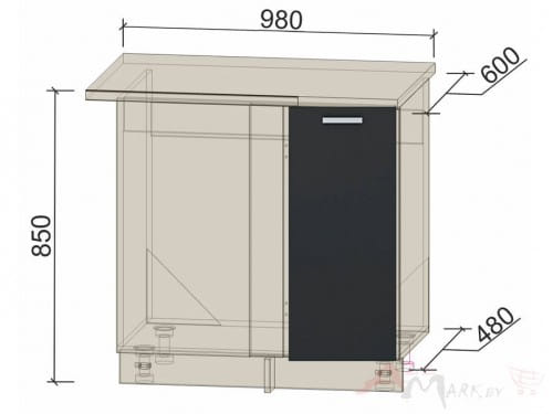 Шкаф угловой под мойку Интерлиния НШ98-М.П модуль кухни Мила в цвете антрацит