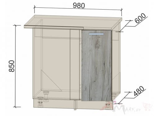 Шкаф угловой под мойку Интерлиния НШ98-М.П модуль кухни Мила в цвете дуб серый