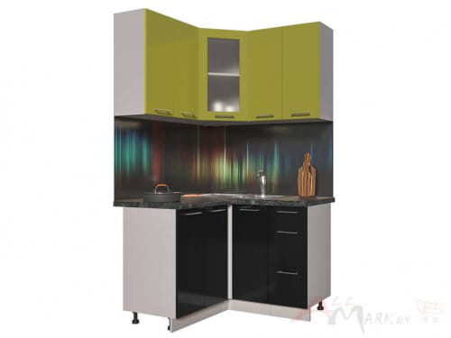 Угловая кухня Интерлиния Мила Пластик 1,2x1,2 в цвете черный / олива