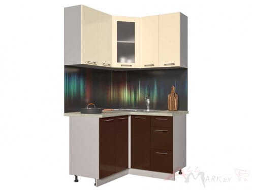 Угловая кухня Интерлиния Мила Пластик 1,2x1,2 в цвете шоколад / ваниль