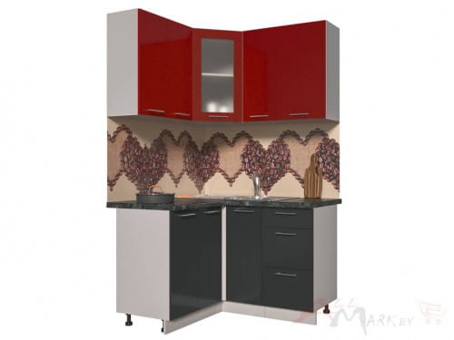 Угловая кухня Интерлиния Мила Пластик 1,2x1,3 в цвете антрацит / красный