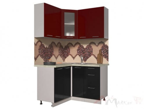 Угловая кухня Интерлиния Мила Пластик 1,2x1,3 в цвете черный / бордовый