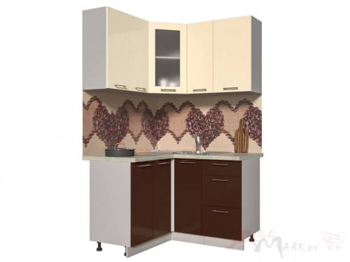 Угловая кухня Интерлиния Мила Пластик 1,2x1,3 в цвете шоколад / ваниль