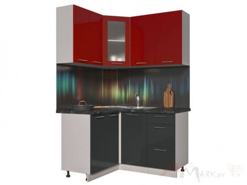 Угловая кухня Интерлиния Мила Пластик 1,2x1,4 в цвете антрацит / красный