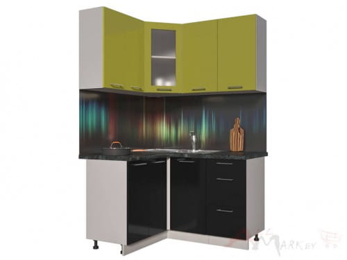 Угловая кухня Интерлиния Мила Пластик 1,2x1,4 в цвете черный / олива