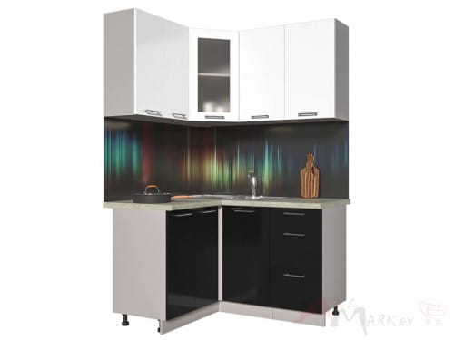 Угловая кухня Интерлиния Мила Пластик 1,2x1,4 в цвете черный / белый