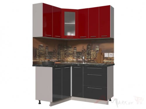 Угловая кухня Интерлиния Мила Пластик 1,2x1,5 в цвете антрацит / красный