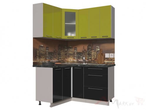 Угловая кухня Интерлиния Мила Пластик 1,2x1,5 в цвете черный / олива
